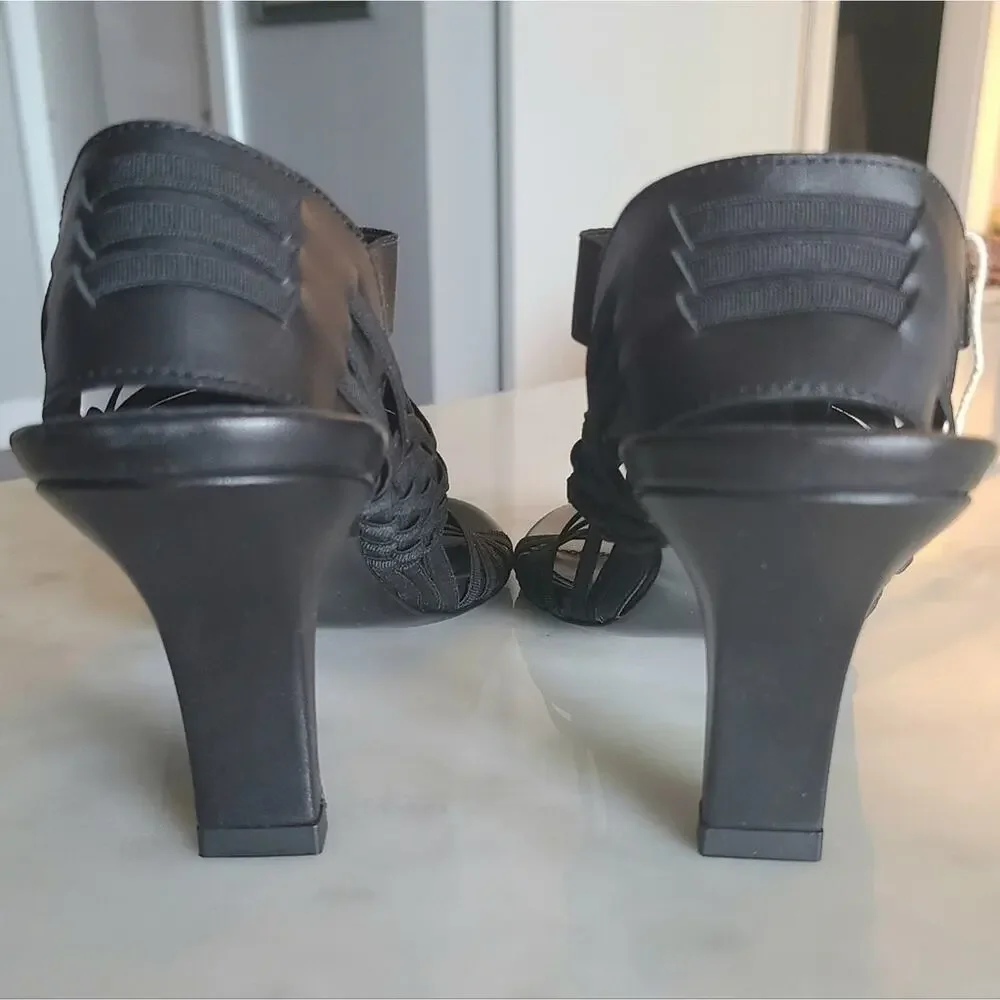 KENZO Greek Cutout Braided Leather Heeled Sandals Black US8 NIB